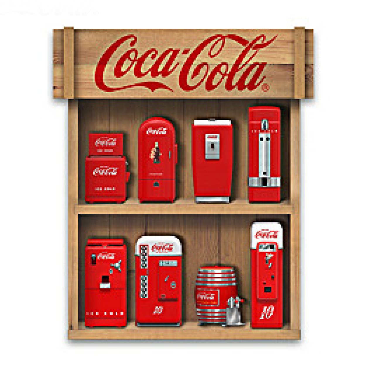 Coca-Cola Mini Vending Machine Sculptures with Display Case