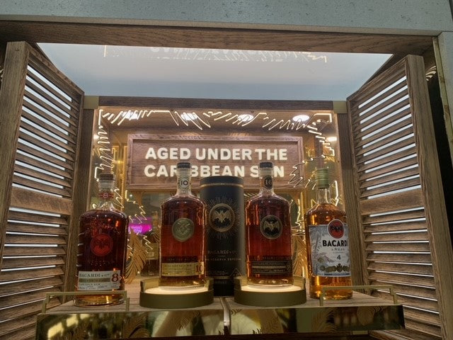 Elegant Premium Counter Display with LED and Wood Elements - Bacardi