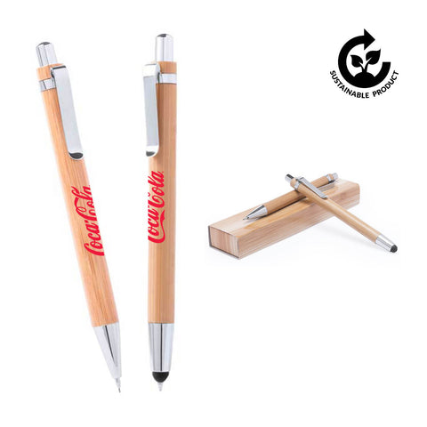 Set Of Bamboo Push-up Mechanism Ball Pen And Mechanical Pencil